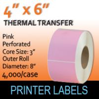 Thermal Transfer Labels Pink 4" x 6" Perf